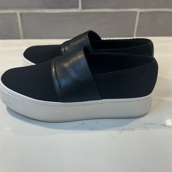 Vince Ward Shoes Black Knit Leather Platform Slip On Sneakers Loafer - Picture 5 of 14